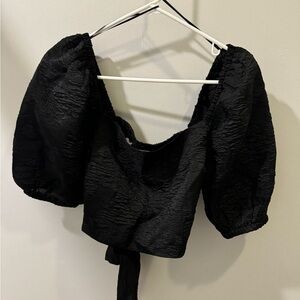 Astr puff sleeves backless black crop top size small